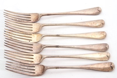 Lot 69 - Six Edwardian silver table forks, four...