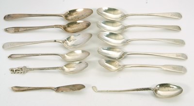 Lot 102 - A group of eleven silver teaspoons, various...