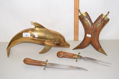 Lot 54 - Brass dolphin and a retro carving set