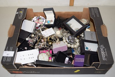 Lot 97 - Box of assorted costume jewellery, watches etc