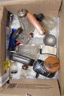 Lot 99 - Box of various dressing table bottles, cruet...