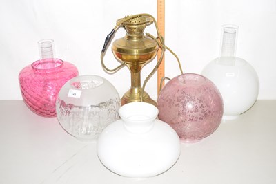 Lot 148 - Mixed Lot: Various oil lamp shades and a brass...