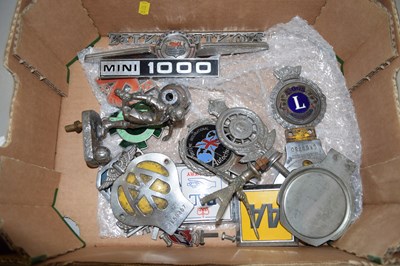 Lot 175 - Box of various assorted car mascots, RAC, AA...