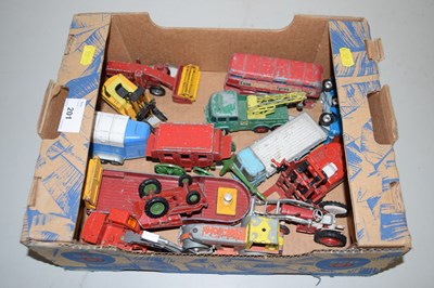Lot 201 - Box of various play worn toy vehicles to...