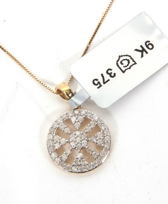 Lot 168 - A 9ct diamond pendant necklace, the round...
