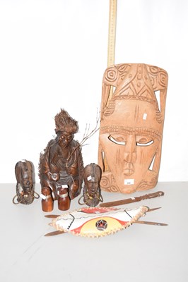 Lot 208 - Carved wooden wall mask together with various...