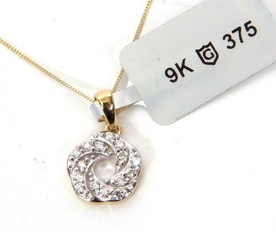 Lot 176 - A 9ct diamond pendant necklace, the round...