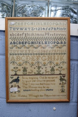 Lot 272 - Victorian sampler decorated with rows of...