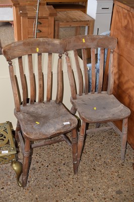 Lot 312 - A pair of Victorian elm seated kitchen chairs