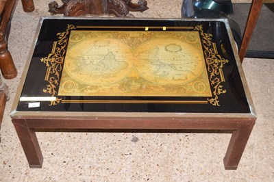 Lot 345 - A retro coffee table, the top decorated with a...