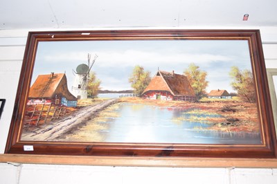 Lot 215 - Oil on canvas, 20th Century, Dutch riverside...