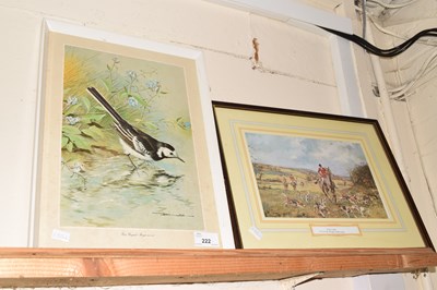 Lot 222 - Coloured print Wagtail and a hunting print...