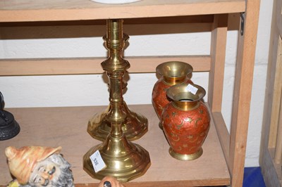 Lot 536 - Pair of brass candlesticks and vases