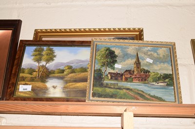 Lot 580 - River view, oil on canvas, framed together...