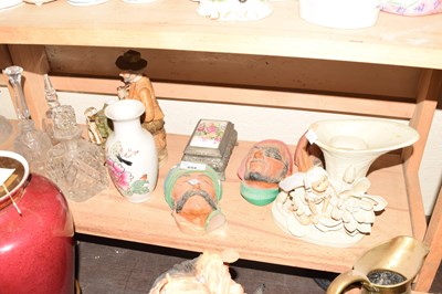 Lot 654 - Pottery masks, glass, assorted vases