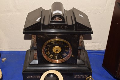 Lot 707 - Black slate and marble mantel clock