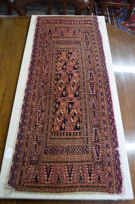 Lot 277 - Small Turkoman rug or prayer mat decorated...
