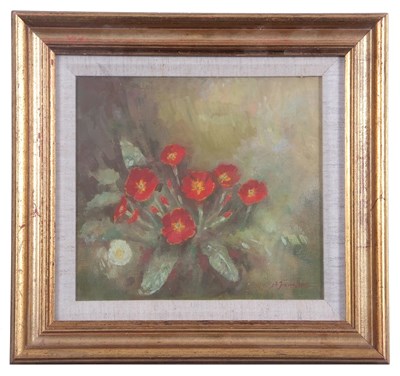 Lot 475 - Peter Jamieson (b.1945), "Primulas", oil on...