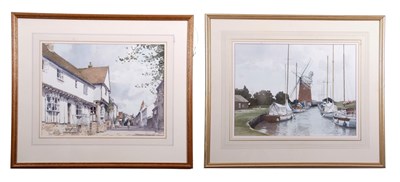 Lot 392 - Stanley Orchart (1920-2005), Moored boats with...
