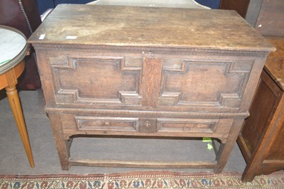 Lot 508 - A Jacobean style oak mule chest with hinged...