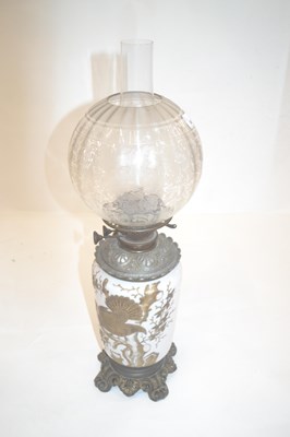 Lot 546 - A Victorian oil lamp with frosted glass shade...