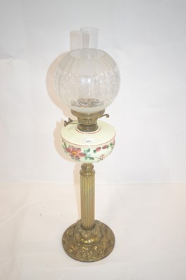 Lot 551 - A large Victorian brass oil lamp with frosted...