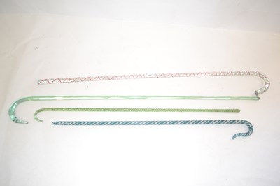 Lot 580 - Group of four Victorian glass walking canes,...