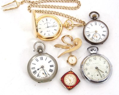 Lot 288 - Mixed Lot:  Four pocket watches, an enamel...
