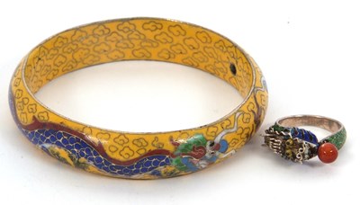 Lot 258 - A Chinese cloisonne bangle and a ring: the...