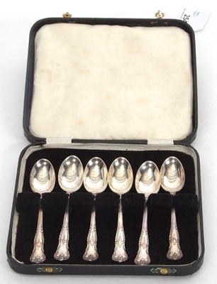 Lot 254 - A cased set of six George V silver teaspoons,...
