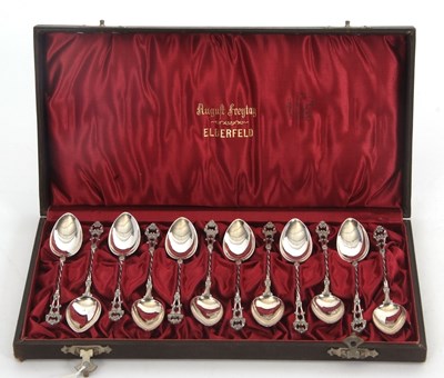 Lot 257 - Cased set of twelve German silver coffee...