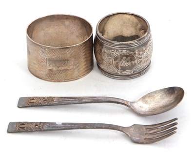 Lot 174 - Mixed Lot:  Two hallmarked silver serviette...