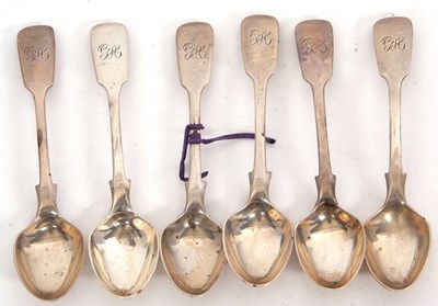 Lot 185 - A set of six Victorian silver fiddle pattern...