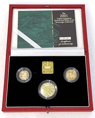 Lot 227 - A cased Royal Mint 2001 gold proof three coin...