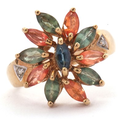 Lot 36 - A 9ct multi gemset ring, the flower style...