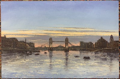 Lot 10 - Tom Young (b.1963), Tower Bridge (Dusk), oil...