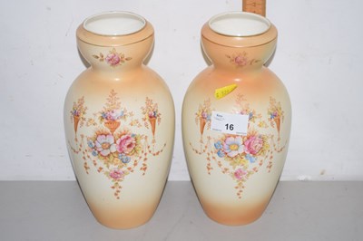 Lot 16 - Pair of Crown Devon floral decorated vases
