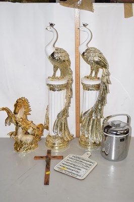 Lot 17 - A pair of modern model peacocks, a rearing...