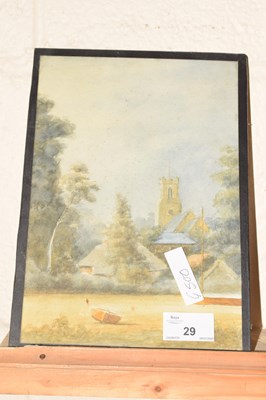 Lot 29 - A small study of a village scene with Church