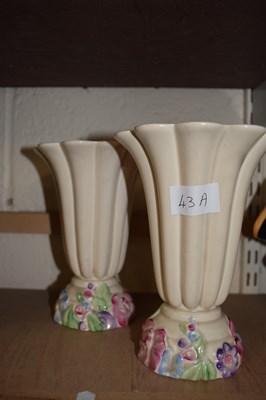 Lot 43A - A pair of Clarice Cliff trumpet formed vases