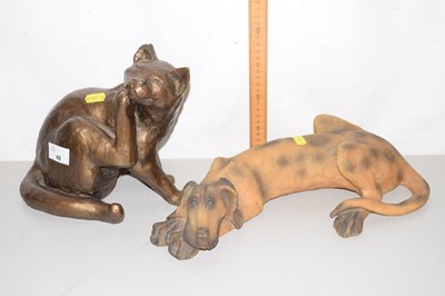 Lot 48 - A bronzed resin model of a cat and a further...