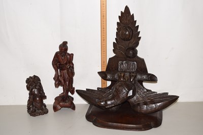 Lot 82 - Carved wooden wall bracket together with two...