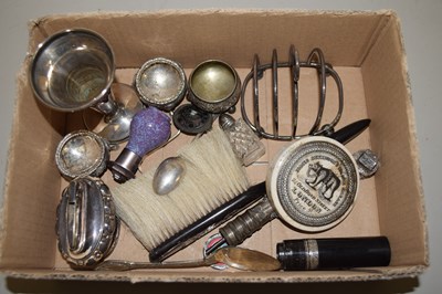 Lot 89 - Box of silver plated wares, table lighter etc