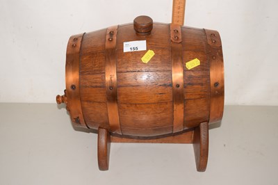 Lot 155 - Small oak and copper bound spirit barrel with...