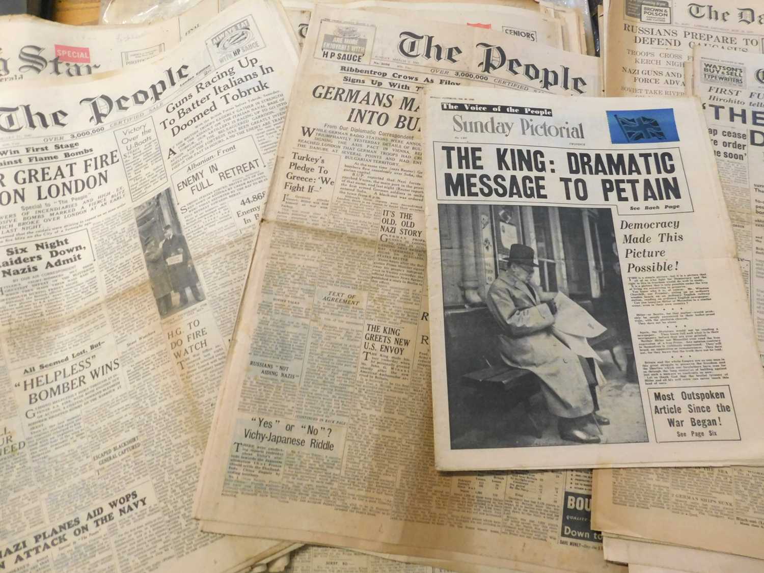 Lot 383 - Two packets assorted vintage newspapers, WWII,...