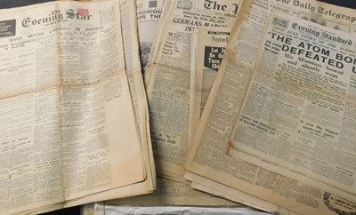 Lot 383 - Two packets assorted vintage newspapers, WWII,...
