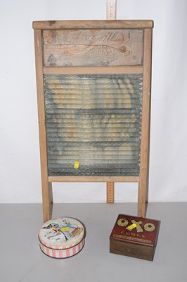 Lot 200 - A vintage washboard together with two vintage...
