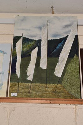 Lot 252 - A modern oil on canvas study Peace Flags