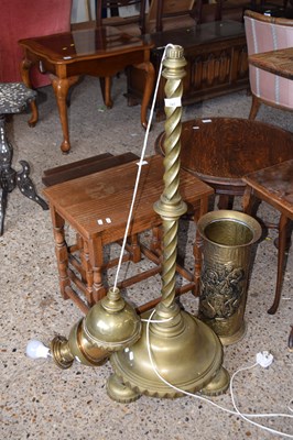 Lot 345 - A brass standard oil lamp converted to...