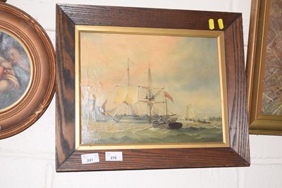 Lot 276 - An oil on canvas study of naval ship,...